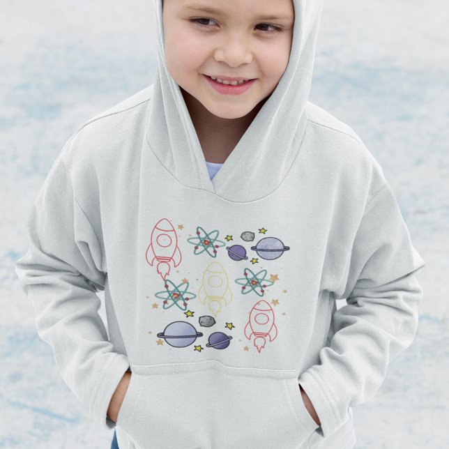 Espaço dos Planetas de Foguetes (Space Themed Kids Pullover Hoodie)