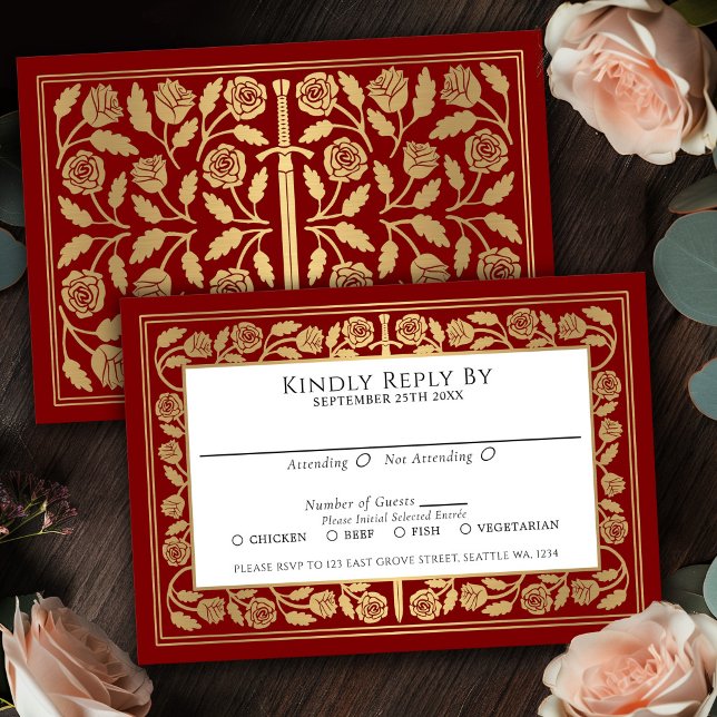 Espada Dourada Medieval Escarlate RSVP Casamento R (Criador carregado)
