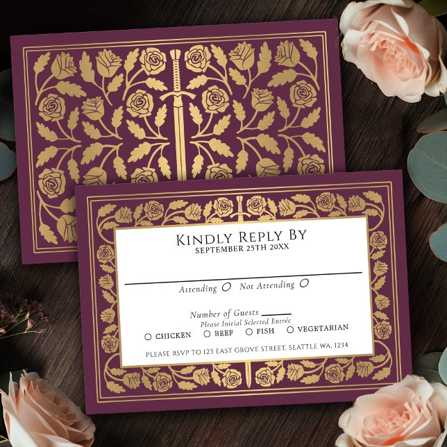 Espada Dourada Medieval Rosa Casamento Real RSVP (Criador carregado)