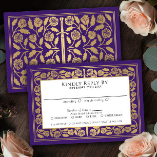 Espada Dourada Medieval Roxa RSVP Casamento Real