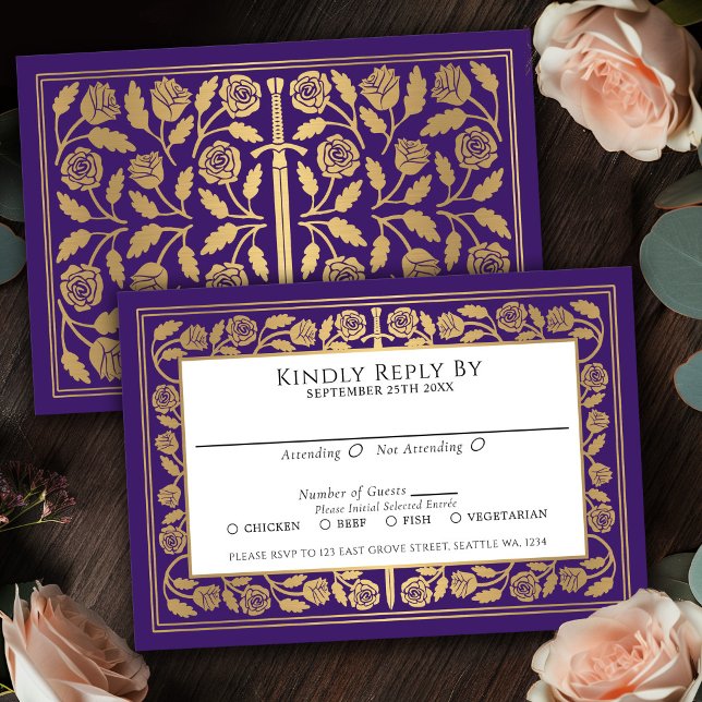Espada Dourada Medieval Roxa RSVP Casamento Real (Criador carregado)