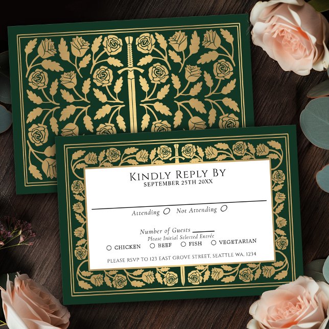 Espada Dourada Medieval Verde RSVP Casamento Real (Criador carregado)