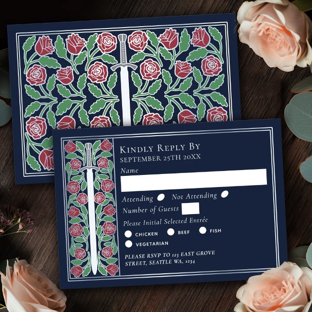 Espada Floral Medieval Azul Prata RSVP de Casament (Criador carregado)