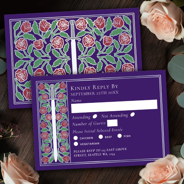 Espada Floral Medieval Roxa Casamento RSVP (Criador carregado)