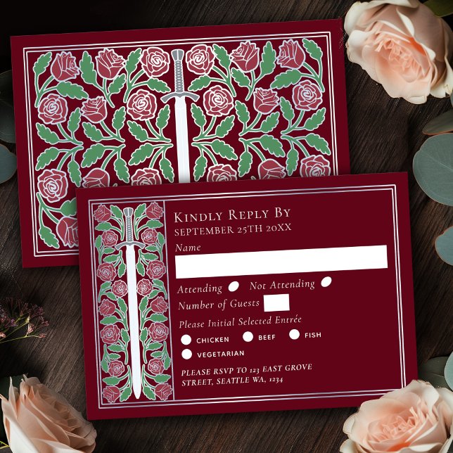 Espada Floral Medieval Vermelha Prata RSVP de Casa (Criador carregado)
