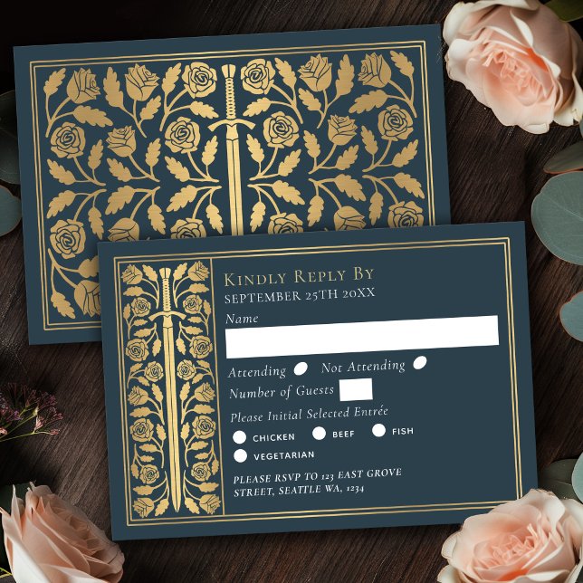 Espada Medieval Cinza Dourado RSVP de Casamento (Criador carregado)