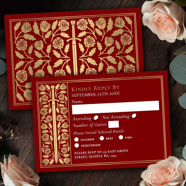 Espada Medieval Escarlate Dourada RSVP de Casament (Criador carregado)