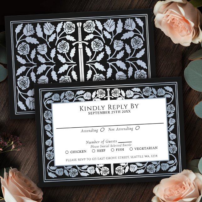 Espada Medieval Prata Preta RSVP Casamento Real (Criador carregado)