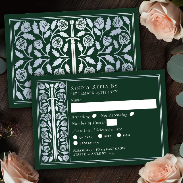 Espada Medieval Prata Verde RSVP Casamento (Criador carregado)