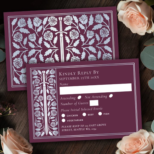 Espada Medieval Prateada Rosa Casamento RSVP (Criador carregado)