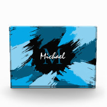 Espadilhas de pinceladas com nome azul com monogra