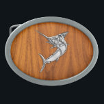 Espadim do cromo na madeira da teca<br><div class="desc">Um cromo de prata como peixes do espadim applique a decoração do design. Um presente náutico moderno atrevido. Está aqui uma seleção de bonés de beisebol bordados ocasionais feitos sob encomenda finos; em um estilo náutico, você pode facilmente personalizar para fazê-lo tão original como você é. Use "pedem que a...</div>