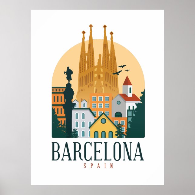 Espanha de Barcelona Skyline Poster (Frente)