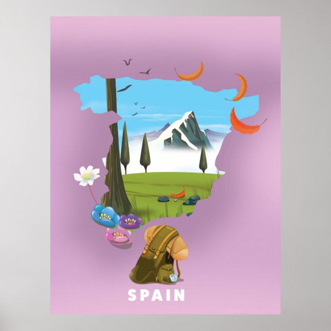 Espanha de poster de viagens de mapa ilustrado (Frente)