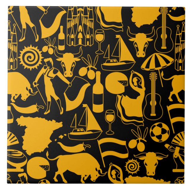 Espanhas e tradições espanholas a preto e laranja (Frente)