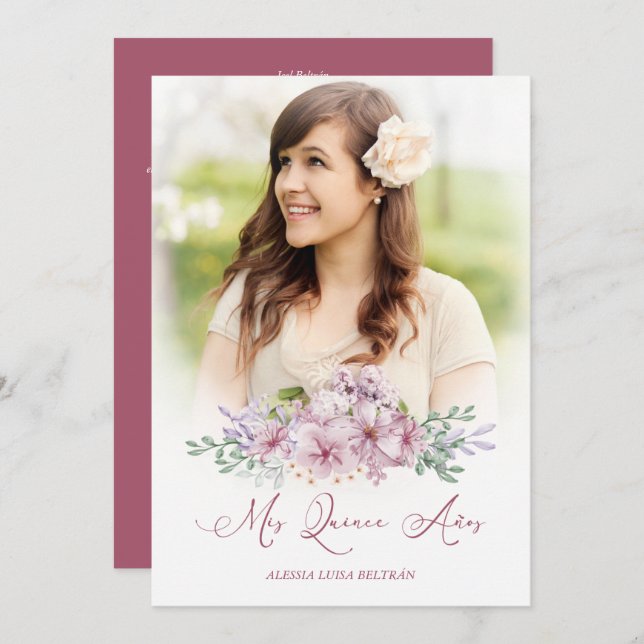 Espanhol Borgonha Mis XV Años Foto Floral Garland (Frente/Verso)