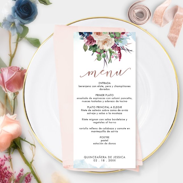Espanhol, Elegante Pastel Floral Quinceañera Menu (Criador carregado)