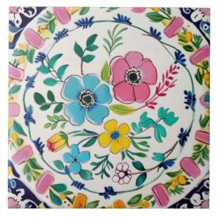 Espanhol Floral Colorido Vibrante Rosa & Flores Az