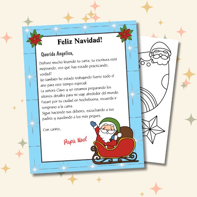 Espanhol - Letra Azul dos Papais noeis Carta a Pap (Spanish Letter from Santa Blue, Personalized & custom name & text. ConJesusenelcamino)