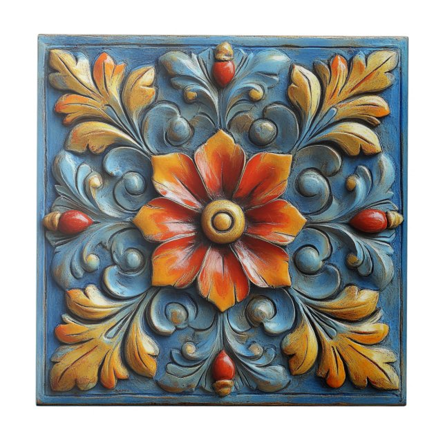 Espanhol mexicano Floral Orange e Blue (Frente)