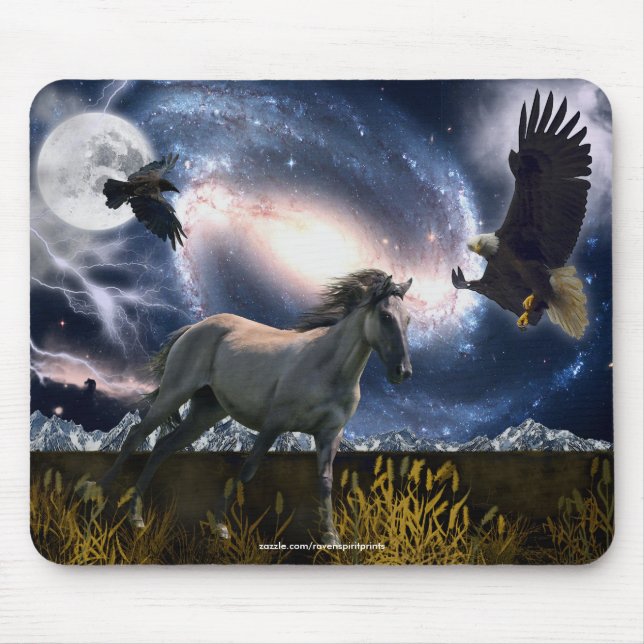 Espanhol Mustang, Bald Eagle e Galaxy Art Mousepad (Frente)
