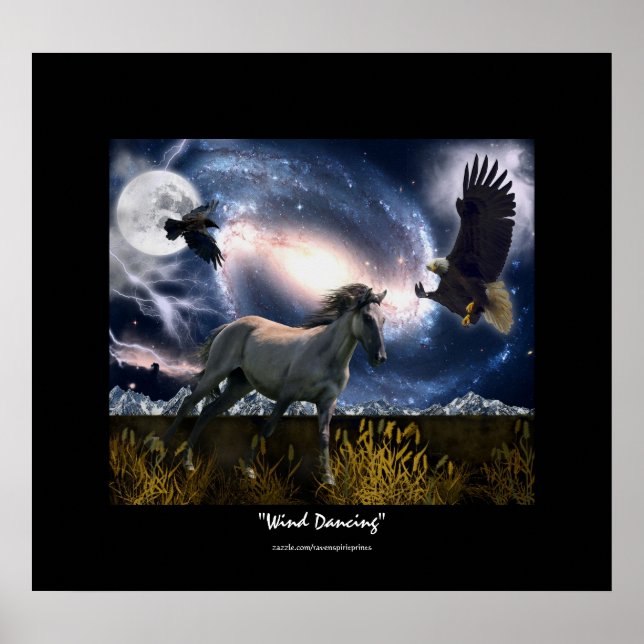 Espanhol Mustang, Bald Eagle e Galaxy Art Poster (Frente)