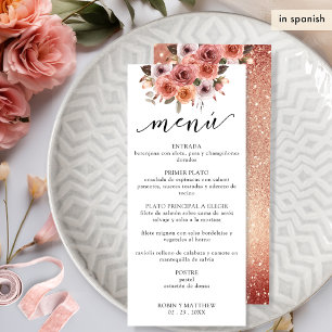 Espanhol, Rosa, Dourado e Preto, Menu Floral Rosa
