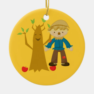 Espantalho ao lado dos enfeites de natal de fala