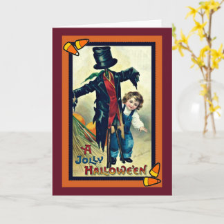 Espantalho com Cartão de Halloween Vintage Chapéu