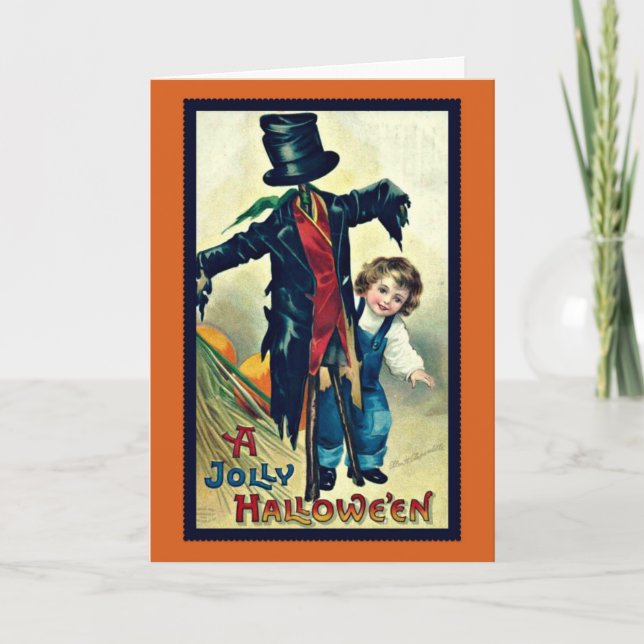 Espantalho com Cartão de Halloween Vintage Chapéu  (Frente)