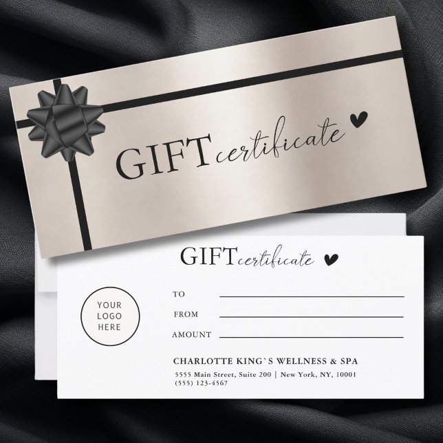 Específico do cliente, Certificado de oferta comer (Customer specific, Logo, Salon, Business Gift Certificate, Champagne-Gold-Black.)