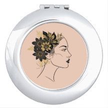 Cameo Moderno Rosto Preto e Flores Douradas