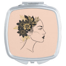 Cameo Moderno Rosto Preto e Flores Douradas