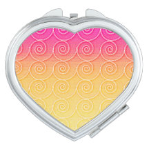 Heart Compact Mirror Pink & Yellow Swirl Gradient 