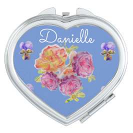 Espelho compacto com nome de Rosa azul floral do c