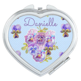 Espelho Compacto do Nome da Pansy Azul floral do c