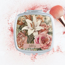 Espelho Compacto Personalizado Floral do Vintage P