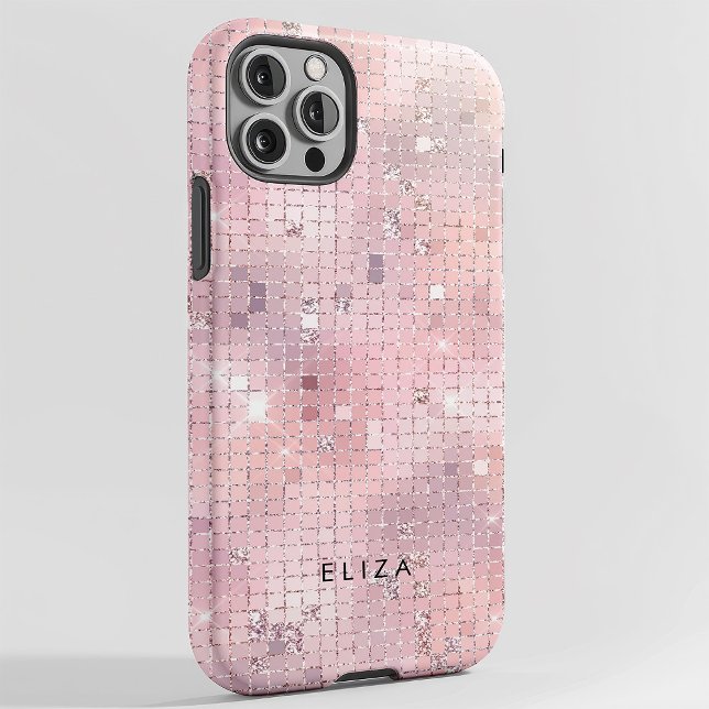 Espelho de Disco Rosa-Blush Retro | Monograma (A glam, blush pink disco inspired phone case)