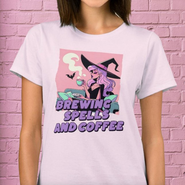 Espelhos de Criação e Camisa de Bruxa de Pastel de (Brewing Spells and Coffee Pastel Witch Shirt)