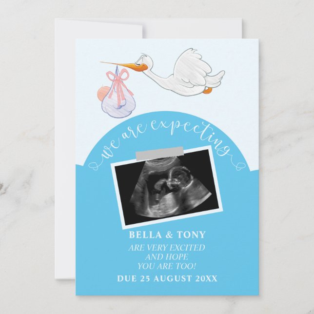 Esperamos um Cartão Sonográfico Azul De Gravidez (Frente)