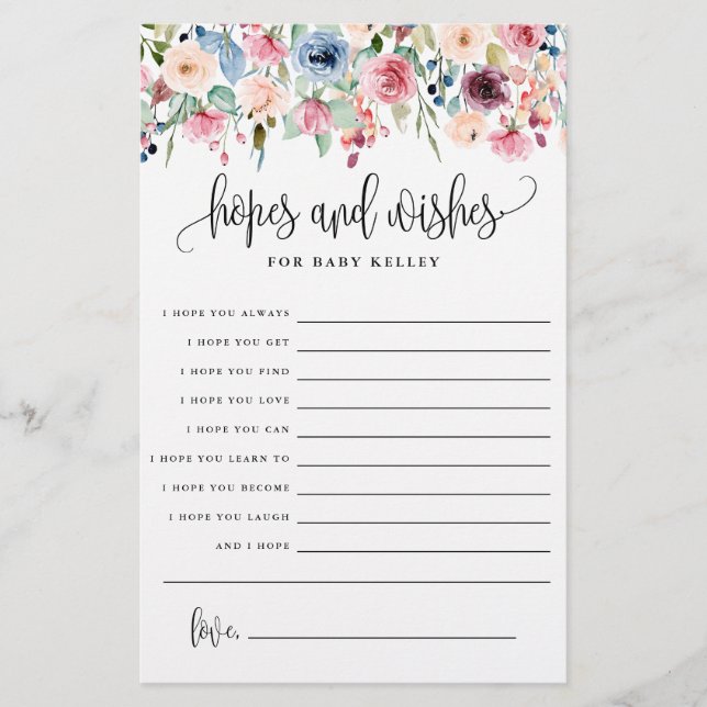 Esperanças e desejos, Cartão Floral para Bebês (Frente)