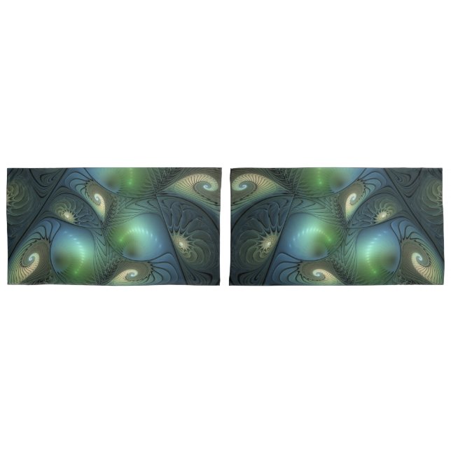 Espirais Teal Beige Verde Abstrato Fractal (Frente - conjunto)