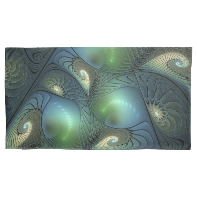Espirais Teal Beige Verde Abstrato Fractal (Frente)