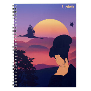 Espiral Árvore da gueixa do tema e caderno japoneses de