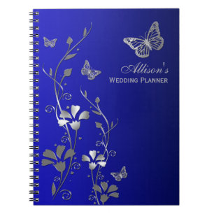Espiral Azul personalizado, caderno floral da borboleta