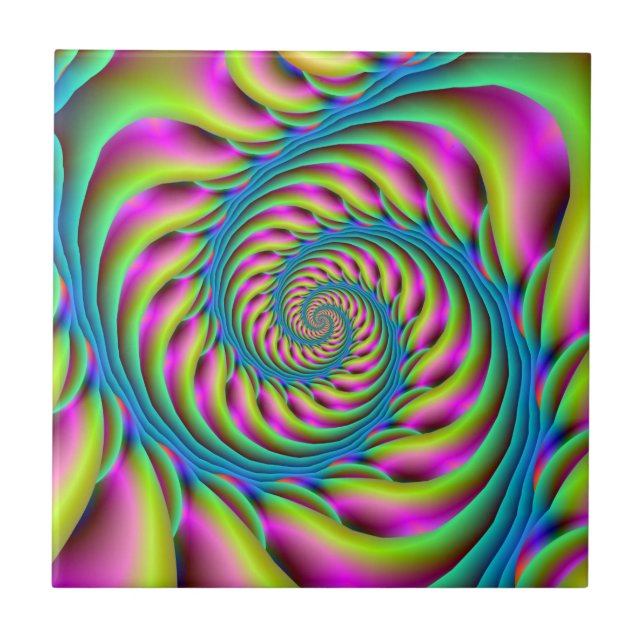 Espiral azulejo em Turquesa Rosa e Amarelo (Frente)
