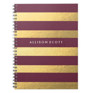 Espiral Borgonha e caderno personalizado ouro