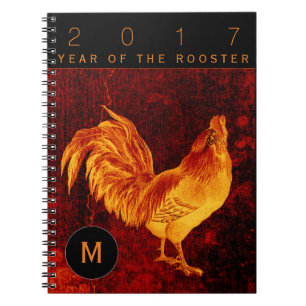 Espiral Caderno 2017 do monograma do ano do galo do fogo