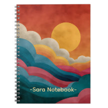 Caderno Abstrato Pôr do Sol Retro | Cor do Nome Pe