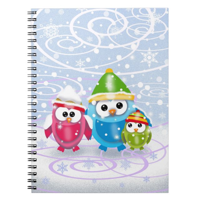 Espiral Caderno adorável de corujas de inverno (Frente)